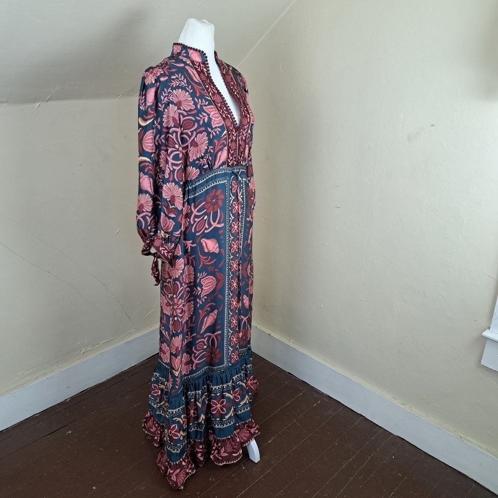 Farm Rio Seashell Tapestry Printed 3/4-Sleeve Maxi Dress Size XS - Picture 7 of 14